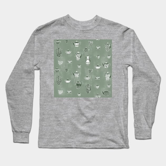 Sage Green Tea Party Long Sleeve T-Shirt by Carolina Díaz